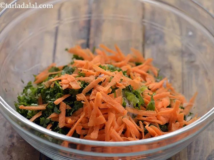 Step 7 – Add grated carrot. Also, you can add grated beetroot or cabbage.