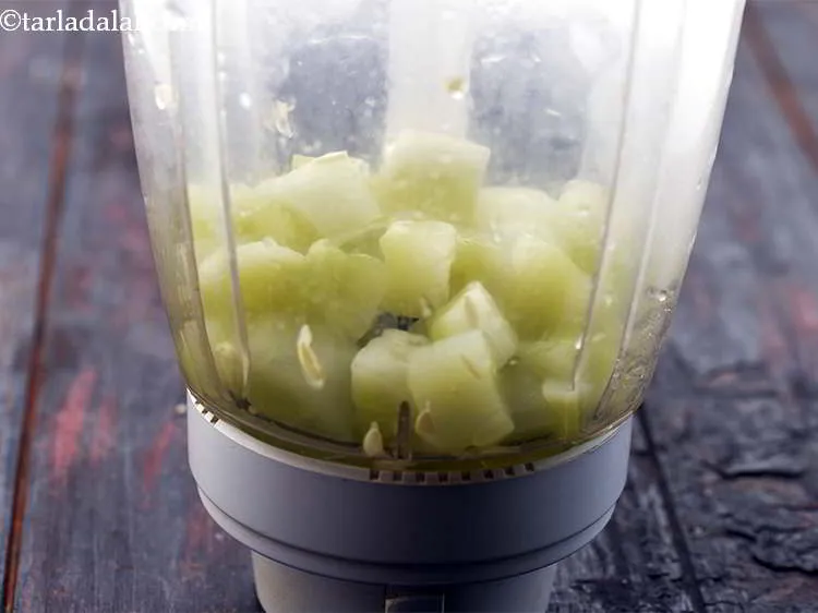 Step 11 – Once the cucumbers come down to room temperature, in a mixing jar put the cucumbers …