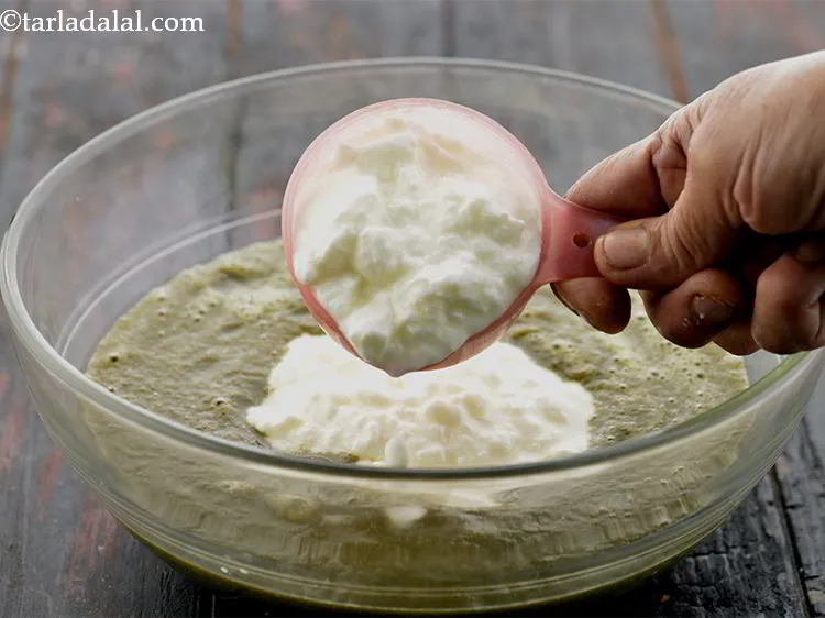Step 15 – Add low fat curd to <strong>Mint Cucumber Drink</strong>.&nbsp;