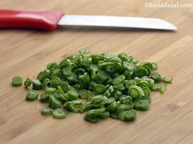 Step 18 – Using the same knife, finely chop the French beans.&nbsp;&nbsp;