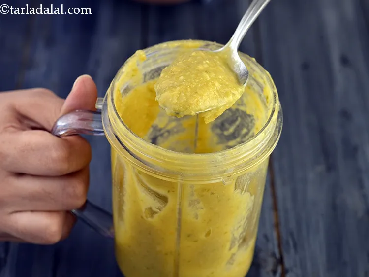 Step 26 – <div> Transfer the mixture into a mixer jar and blend till it is smooth. Do …