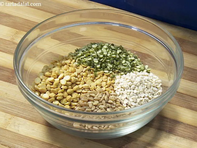 Step 3 – Add urad dal, green moong dal, chana dal and a tbsp of whole wheat. The …