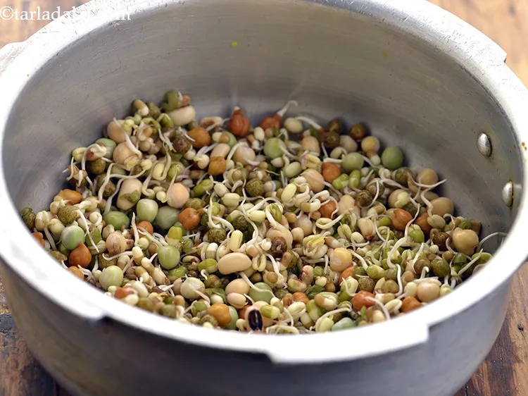 Step 3 – To make <strong>mixed sprouts and mint soup recipe | sprouted bean soup | vegetable sprouts …