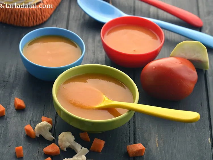 Step 45 – Serve the <strong>Mixed Vegetable Soup for Babies and Toddlers</strong> in colourful bowls and feed to …