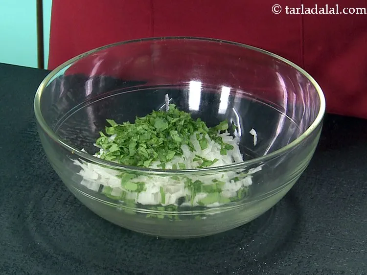 Step 5 – Add radish leaves.