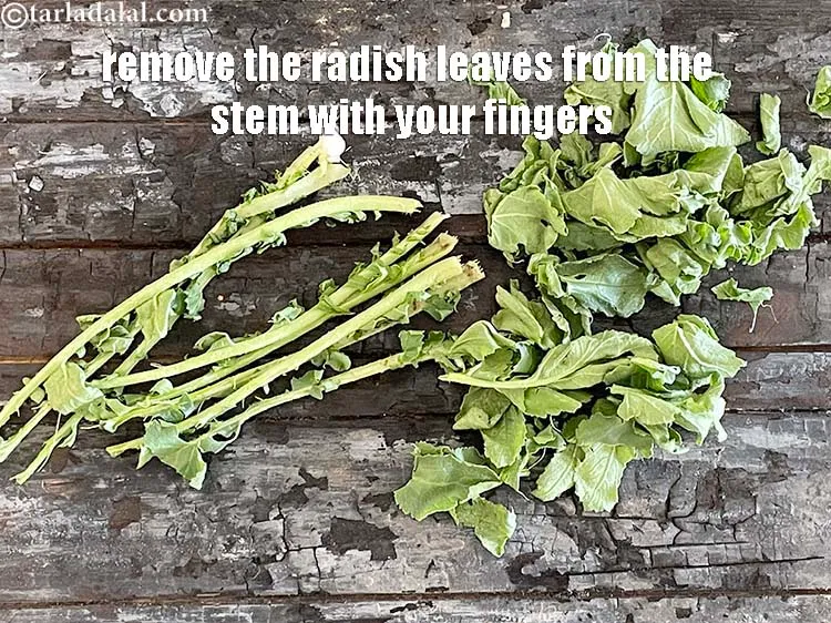 Step 11 – <meta charset="UTF-8" />Remove the radish leaves from the stem with your fingers.&nbsp;