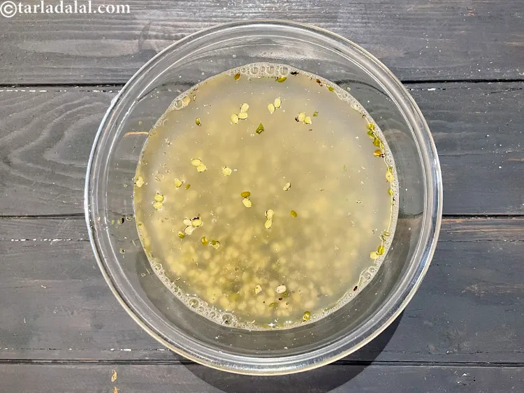 Step 4 – Put the moong dal in a bowl of water. Rub the dal with your fingers …