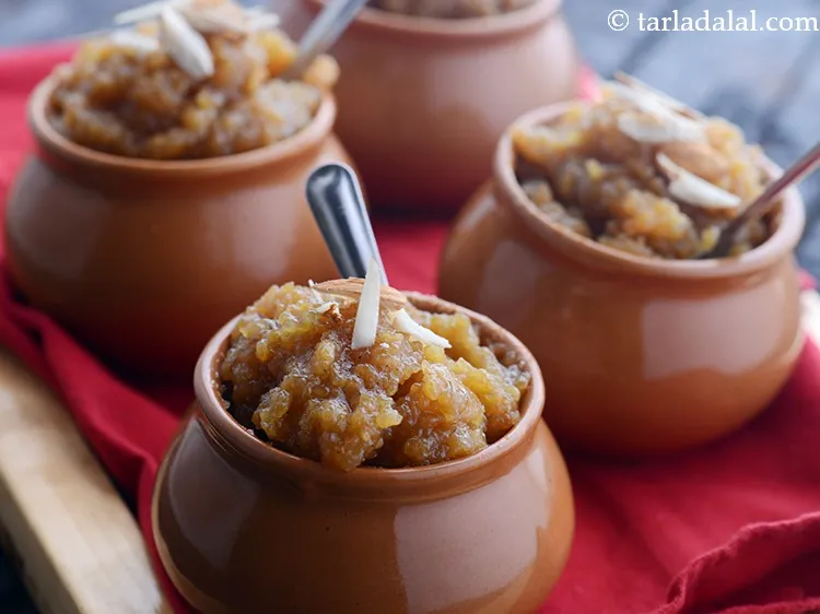 Step 22 – Serve <strong>moong dal halwa</strong> warm garnished with almond slivers or store in an air-tight container …