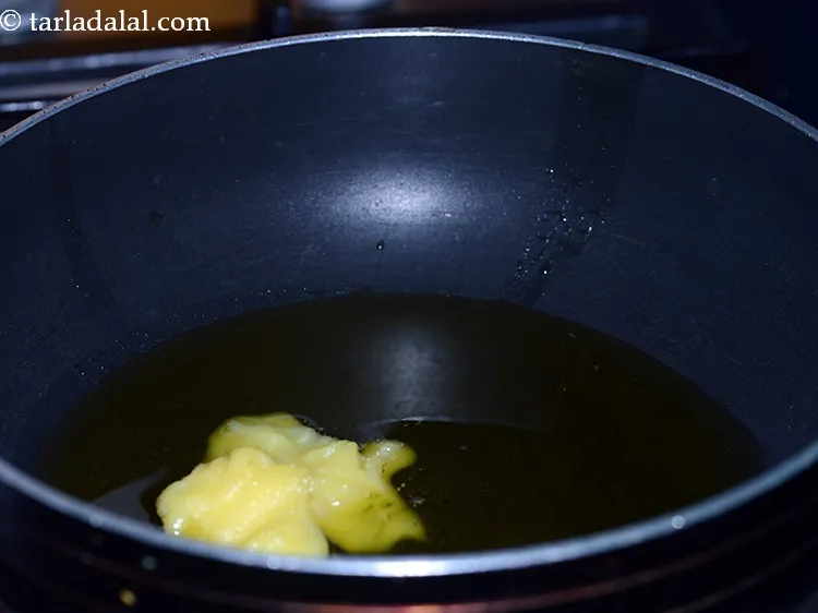 Step 8 – To prepare <strong>moong dal halwa</strong>, heat the ghee in a deep non-stick kadhai. Particularly, in …