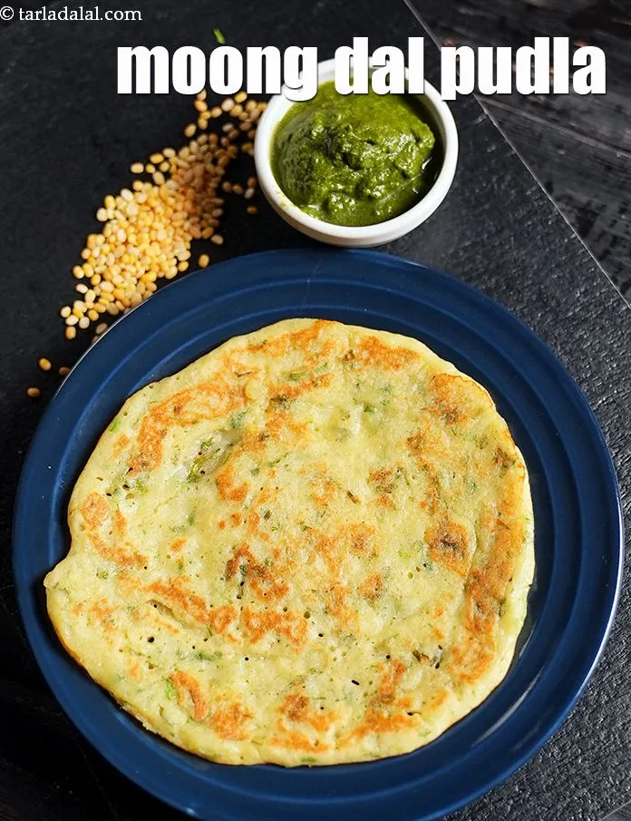 Step 47 – Sevre moong dal pudla hot with green chutney.