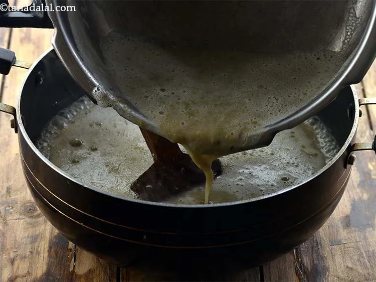 Step 14 – Now it&rsquo;s time to add the blended moong mixture.