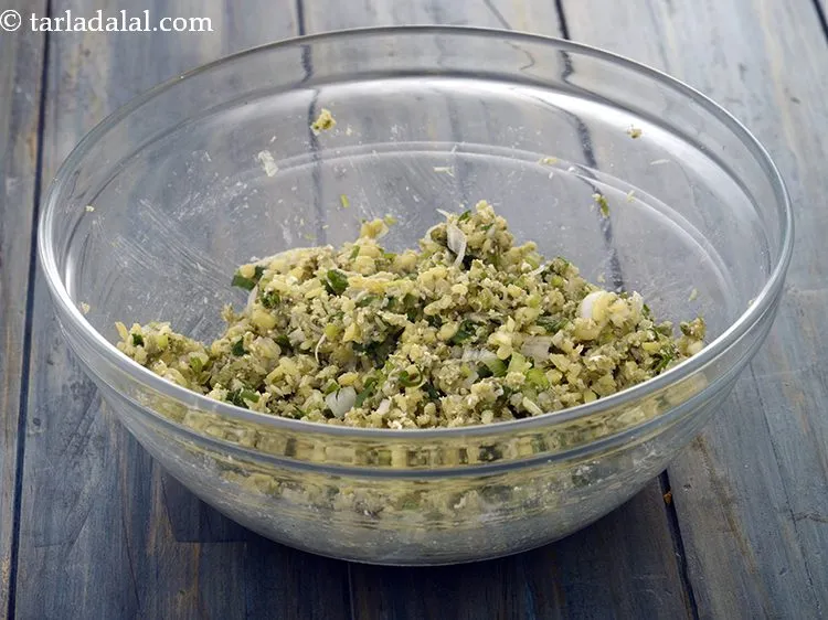 Step 14 – Mix all the ingredients for <strong>moong sprouts and spring onion tikki recipe | diabetic friendly …