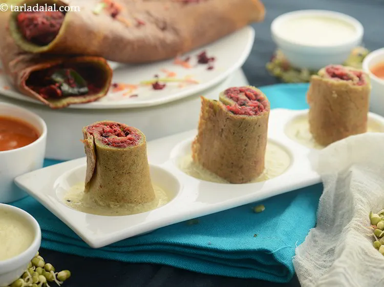 Step 40 – Serve <strong>moong sprouts dosa for kids</strong> lukewarm with coconut chutney and sambar.