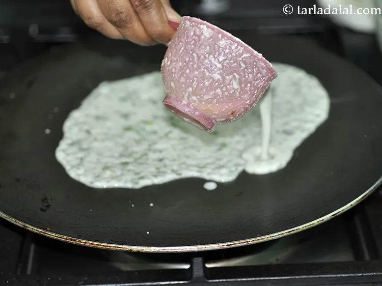 Step 32 – Pour &frac12; cup of batter on it.