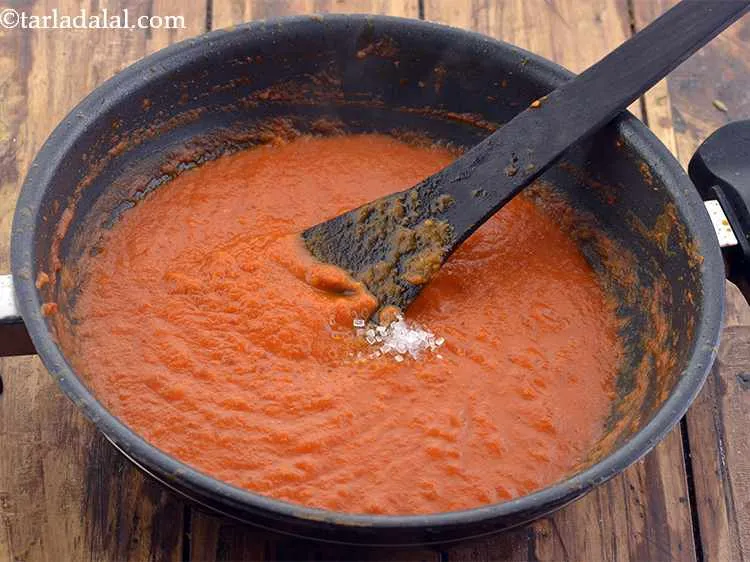 Step 42 – Add the sugar. Sugar is added to balance out the tanginess from the tomatoes. Also, …