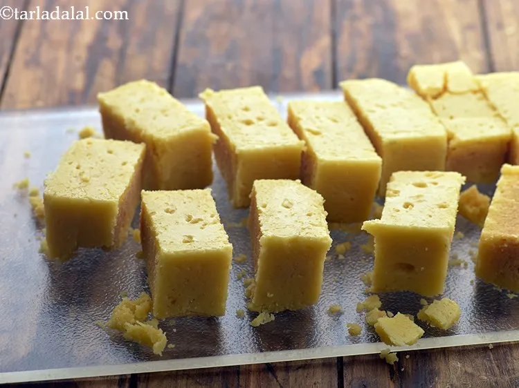 Step 23 – This is how the <strong>Soft Mysore Pak </strong>pieces look like after removing the tin and …