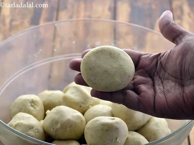 Step 16 – Roll each portion in a 50 mm. (2&rdquo;) diameter round flat <strong>nankhatai</strong>. You can make …