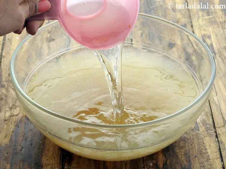 Step 7 – Add chilled water and stir well. You can also use normal water and leave&nbsp;<strong>nimbu pani …