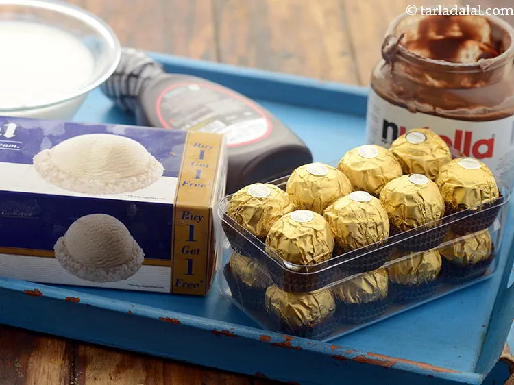 Step 2 – To prepare <strong>homemade Nutella Ferrero rocher milkshake</strong>, assemble all the ingredients.&nbsp;