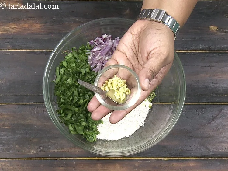 Step 21 – Add 1/2 tsp&nbsp;finely&nbsp;<a href="https://www.tarladalal.com/glossary-chopped-ginger-786i">chopped ginger (adrak)</a>.