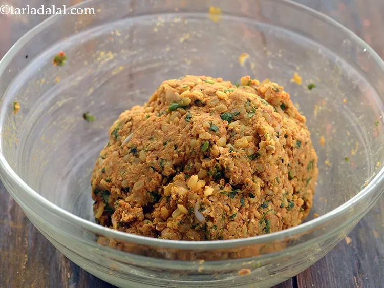 Step 18 – Mix well and our oats moong dal tikki is ready.