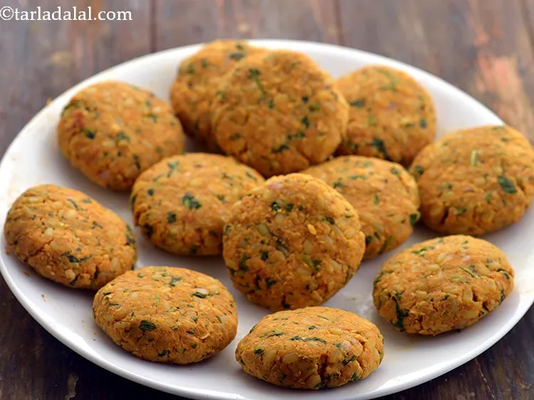 Step 20 – To make the oats moong dal tikki, shape each portion into a 63 mm. (2&frac12;&rdquo;) …