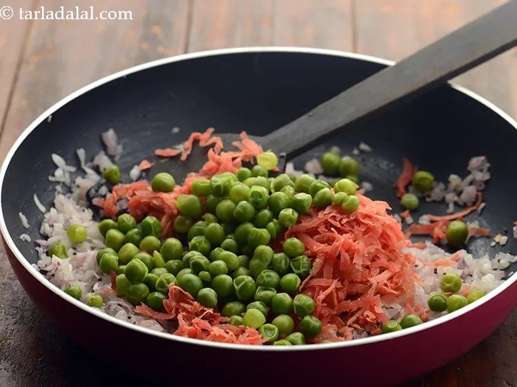 Step 16 – Add green peas. Mutter is loaded with energy-boosting nutrients, check out&nbsp;<a href="https://www.tarladalal.com/article-9-magnificent-benefits-of-green-peas-matar-268" target="_blank">9 Magnificent Green …