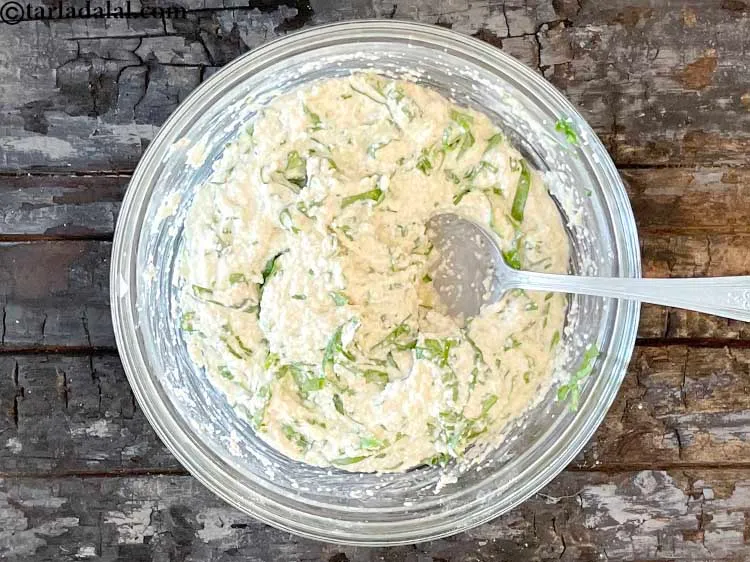 Step 16 – Mix well to make a batter of dropping cocsistency.