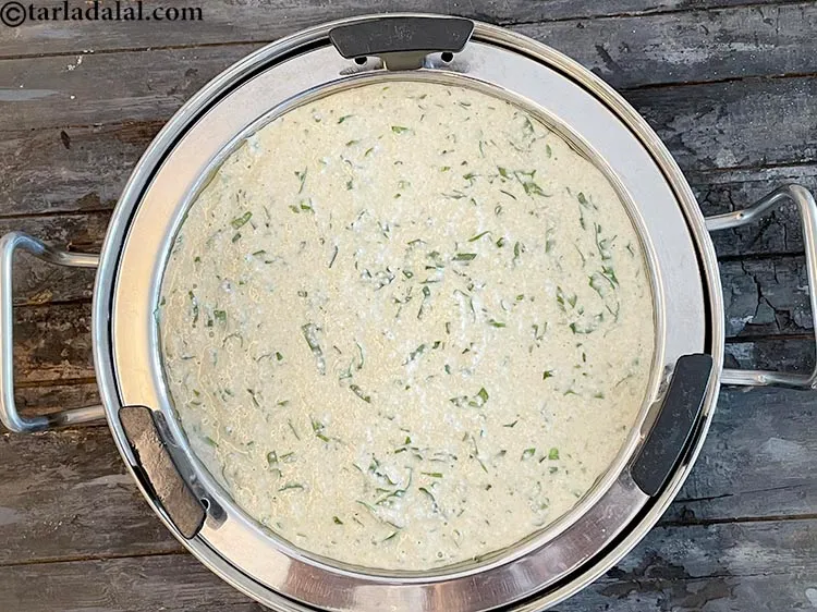 Step 23 – <meta charset="UTF-8" />Pour the batter into a 200 mm. (8&rdquo;) diameter thali and shake the …