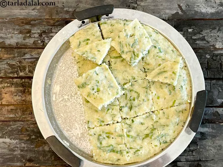 Step 29 – You can see that we have square shaped<strong> <meta charset="UTF-8" />oats rava palak dhokla |&nbsp;instant …