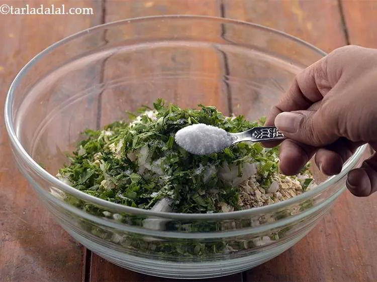 Step 7 – <p>Add the salt. You can skip the other ingredients and make a plain oats roti …