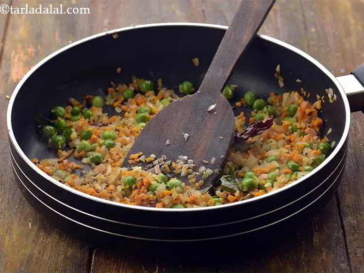 Step 16 – Saut&eacute; the vegetables on a medium flame for 2 minutes.