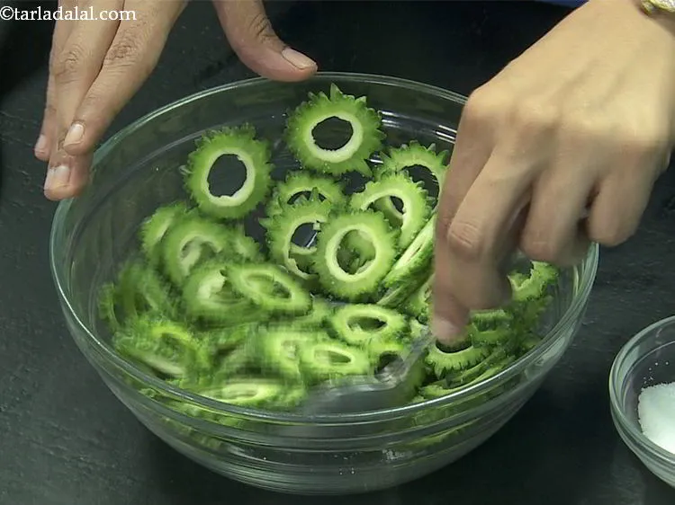 Step 4 – Mix very well and rub the salt nicely. This is done to remove the bitterness …