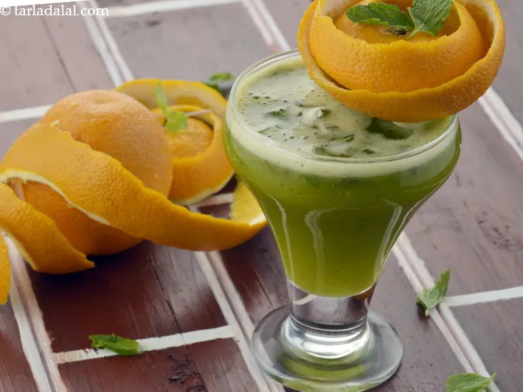 Step 15 – Add some crushed in a glass if you wish to and serve <strong>mint orange juice</strong> …