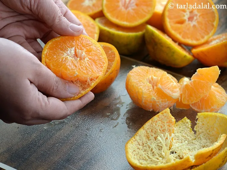 Step 15 – Next peel the orange halves to make orange juice with mixer, blender. Discard the peels.