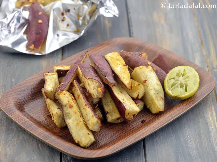 स्टेप 13 – <strong>भुना हुआ शकरकंद</strong> को | <strong>कुरकुरा बेक्ड शकरकंद | ओवन …