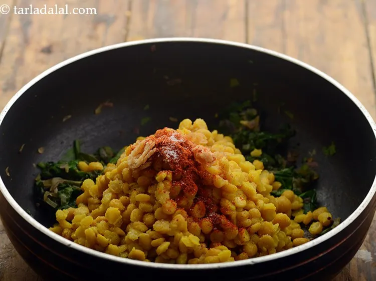 Step 22 – Add a little salt and mix well. Spinach is a bit salty and we have …