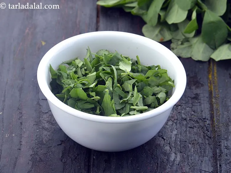 Step 11 – Also add chopped fenugreek leaves.&nbsp;Methi leaves are&nbsp;<a href="https://www.tarladalal.com/recipes-for-Healthy-Low-Calorie-Weight-Loss-383">low in calorie</a>,&nbsp;<a href="https://www.tarladalal.com/recipes-for-Antioxidant-Rich-1054">powerful antioxidant</a>&nbsp;and&nbsp;cures mouth ulcers.&nbsp;<a href="https://www.tarladalal.com/recipes-using-Fenugreek-leaves-373">Fenugreek …