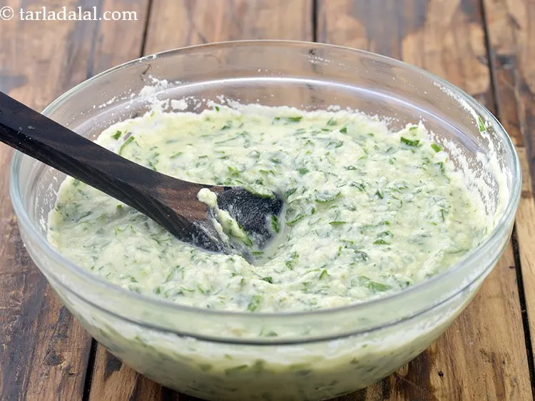 Step 16 – Mix all the ingredients for <strong>spinach dhokla</strong>. This is the batter for the dhokla.