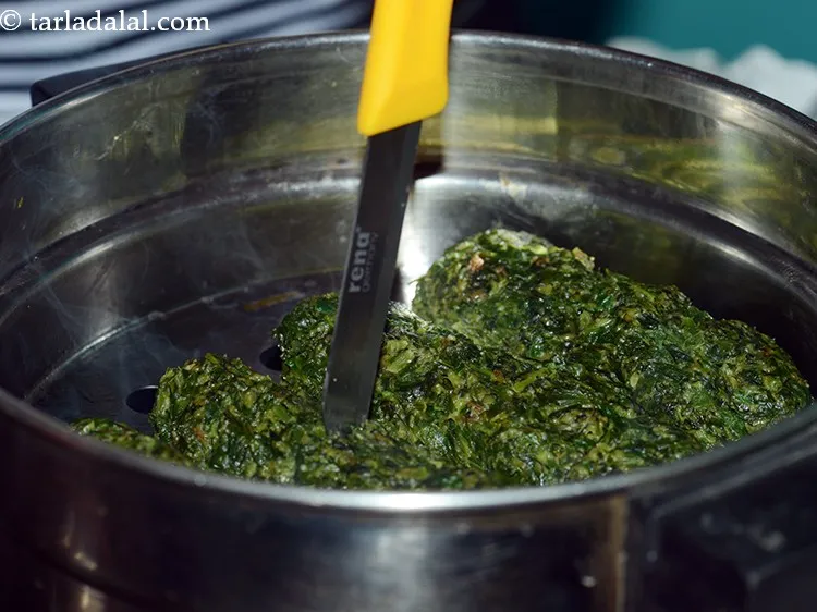 Step 22 – To check if the muthias are done, insert a toothpick in the centre. If it …