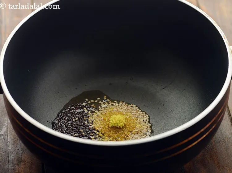 Step 27 – When the seeds crackle, add 1/4 tsp&nbsp;<a href="https://www.tarladalal.com/glossary-asafoetida-hing-113i">asafoetida (hing)</a>.