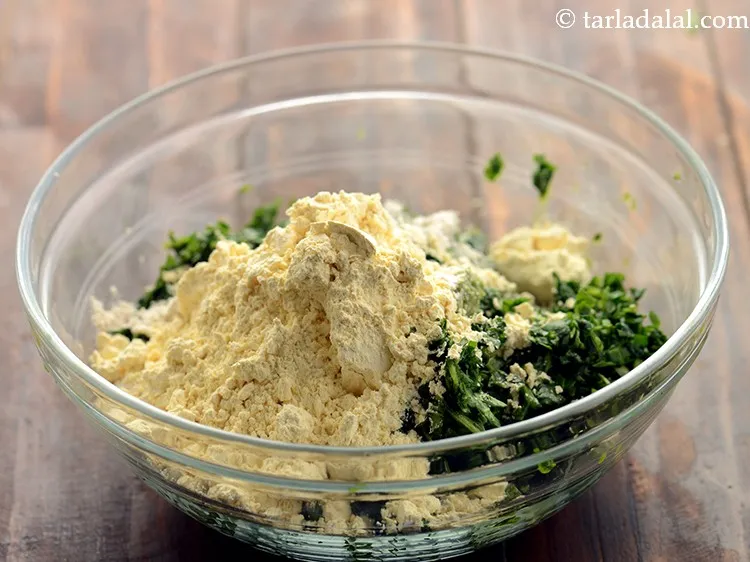 Step 11 – Add 4 tbsp&nbsp;<a href="https://www.tarladalal.com/glossary-besan-chana-dal-flour-bengal-gram-flour-952i">besan (bengal gram flour)</a>. This will soak in excess moisture and help …