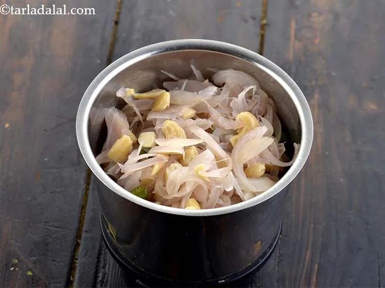 Step 6 – Cool slightly and transfer into a small mixer jar.