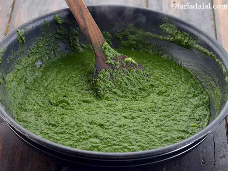 Step 30 – Mix well and cook on a medium flame for 3 minutes and our Palak paneer …