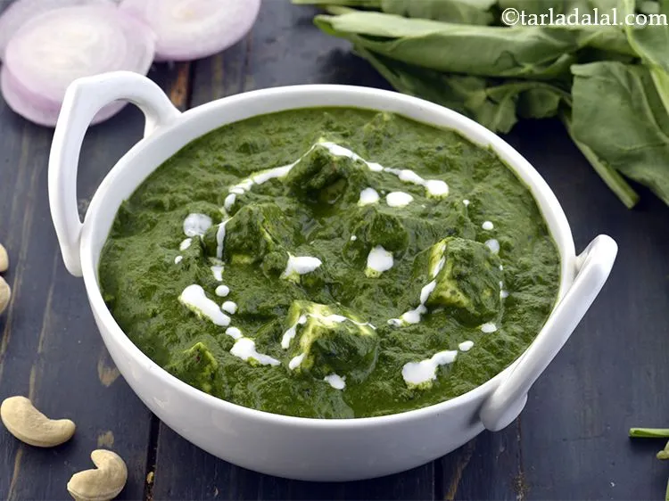 Step 34 – Serve the&nbsp;<strong>restaurant style palak paneer | healthy palak paneer | cottage cheese and spinach curry …