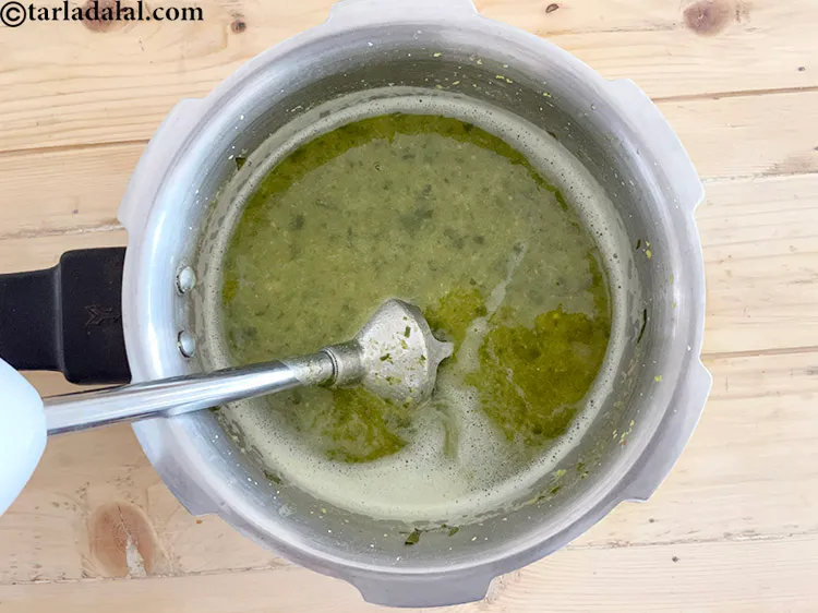 Step 18 – Blend the dal to a coarse mixture using a hand-blender. Keep aside.