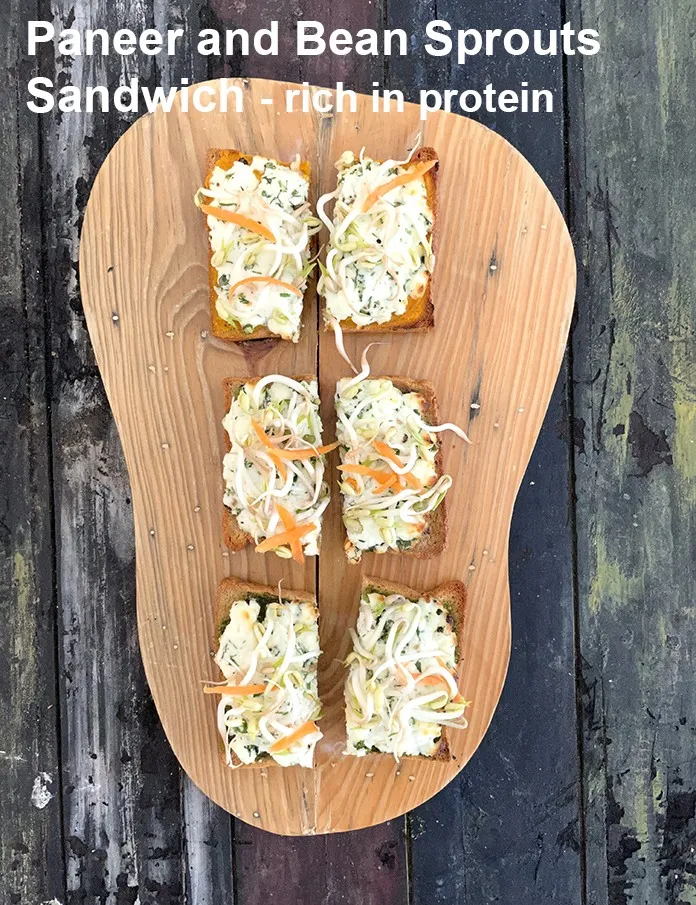 Step 27 – <strong>Paneer and Bean Sprouts Sandwich - rich in protein.</strong><br /> &nbsp;