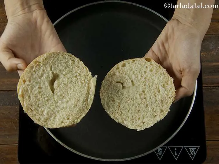 Step 12 – Cut each burger bun horizontally into two using a serrated knife.