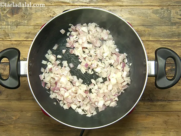 Step 3 – Once the butter melts and oil is moderately hot, add the onions and saut&eacute; on …