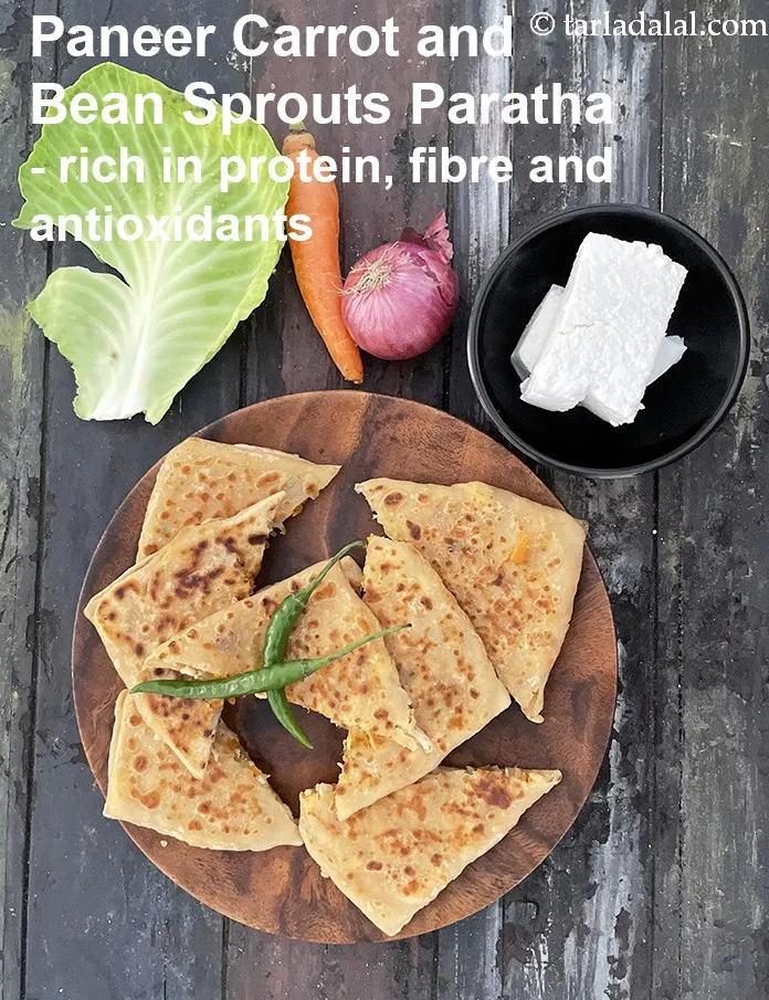 Step 49 – <strong>Paneer Carrot and Bean Sprouts Paratha - rich in protein, fibre and antioxidants.&nbsp;</strong>